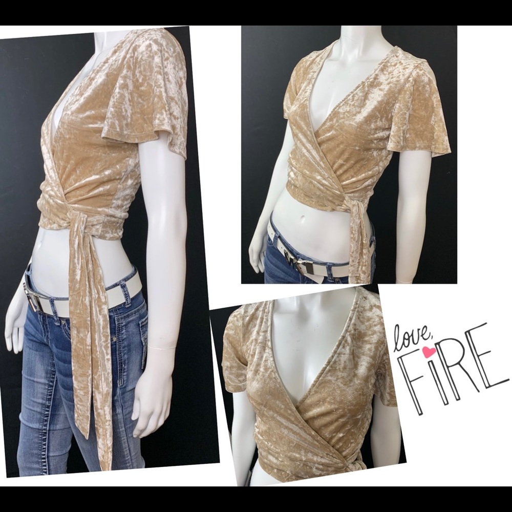 Love Fire Low Cut Busty Velvet Tie Side Crop Top